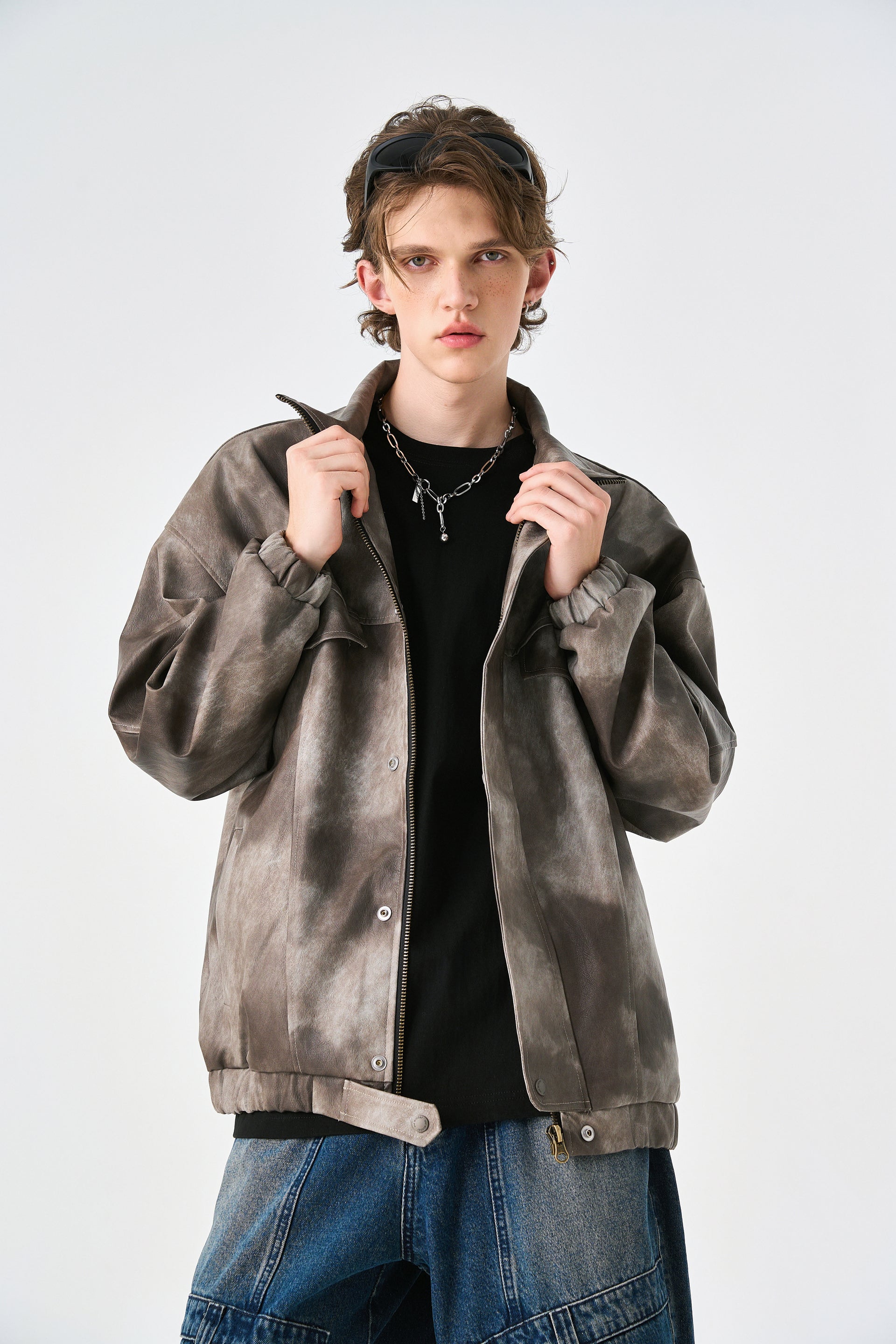 Camo Brown Oversized Bomber Leather Jacket