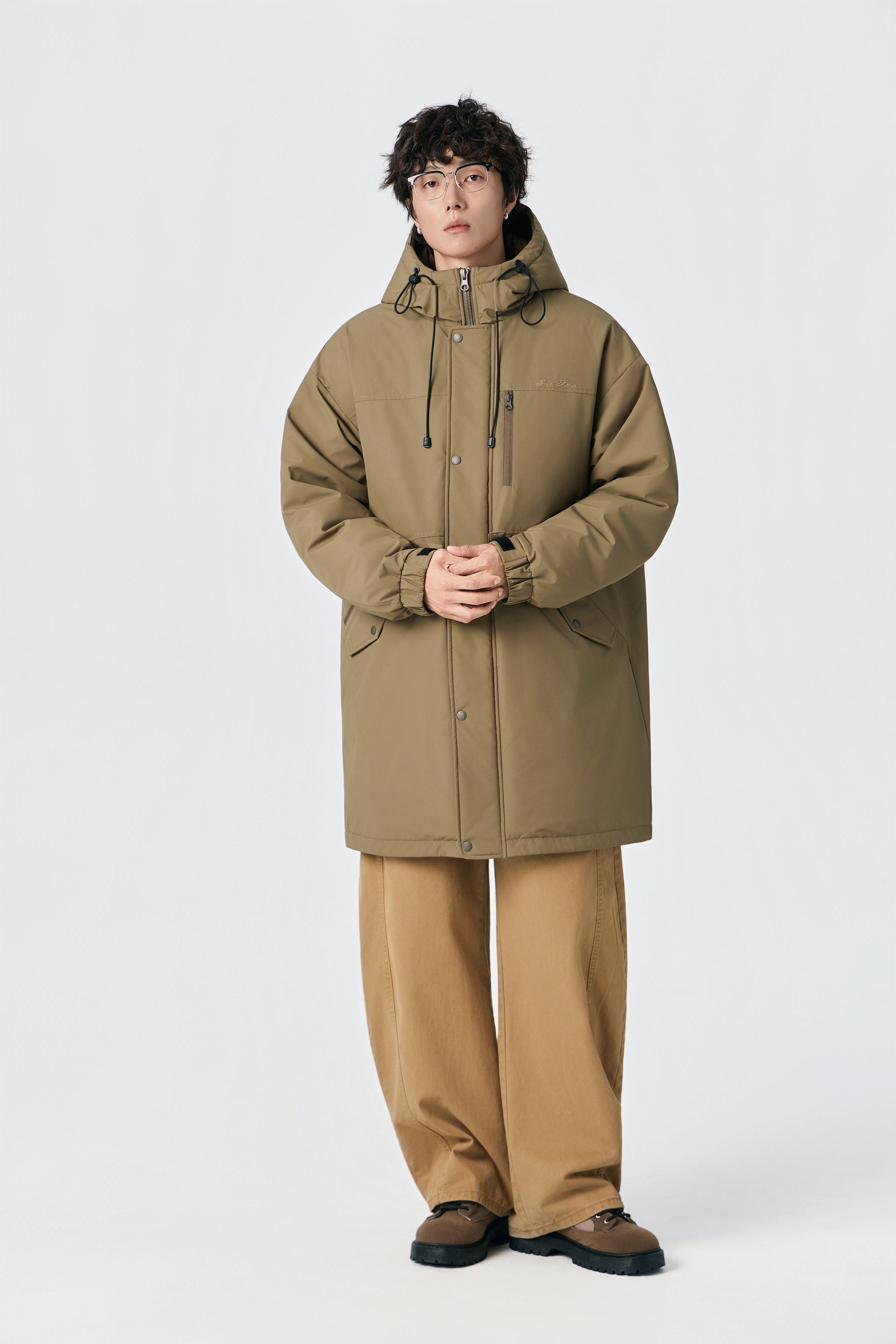 Khaki Hooded Long Parka