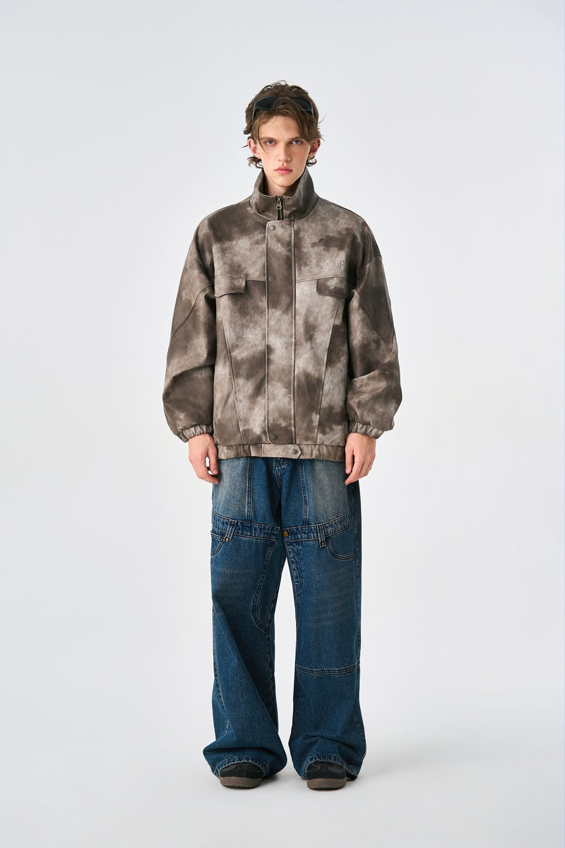 Camo Brown Oversized Bomber Leather Jacket Side view | Weezy