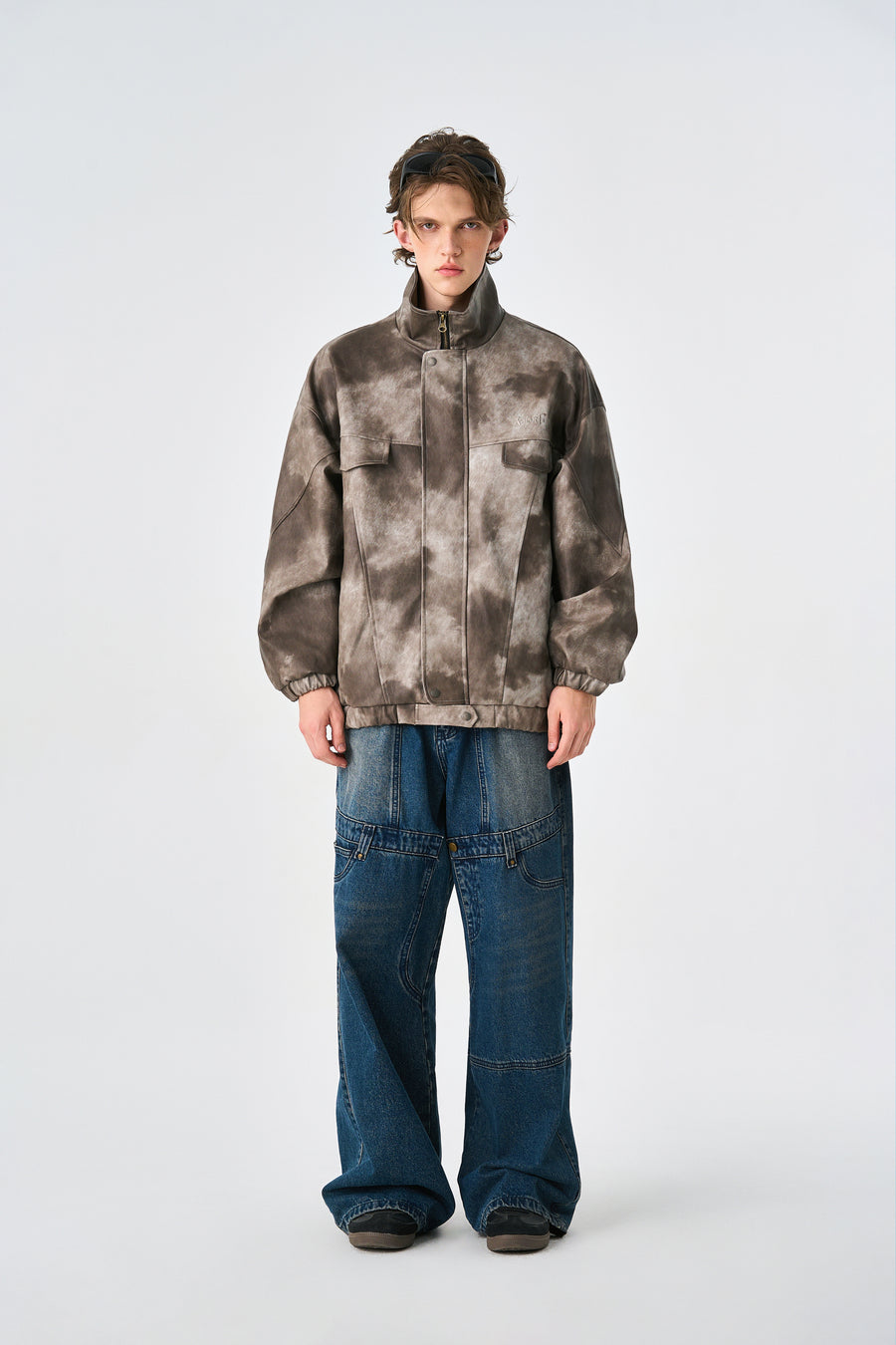 Camo Brown Oversized Bomber Leather Jacket Side view | Weezy