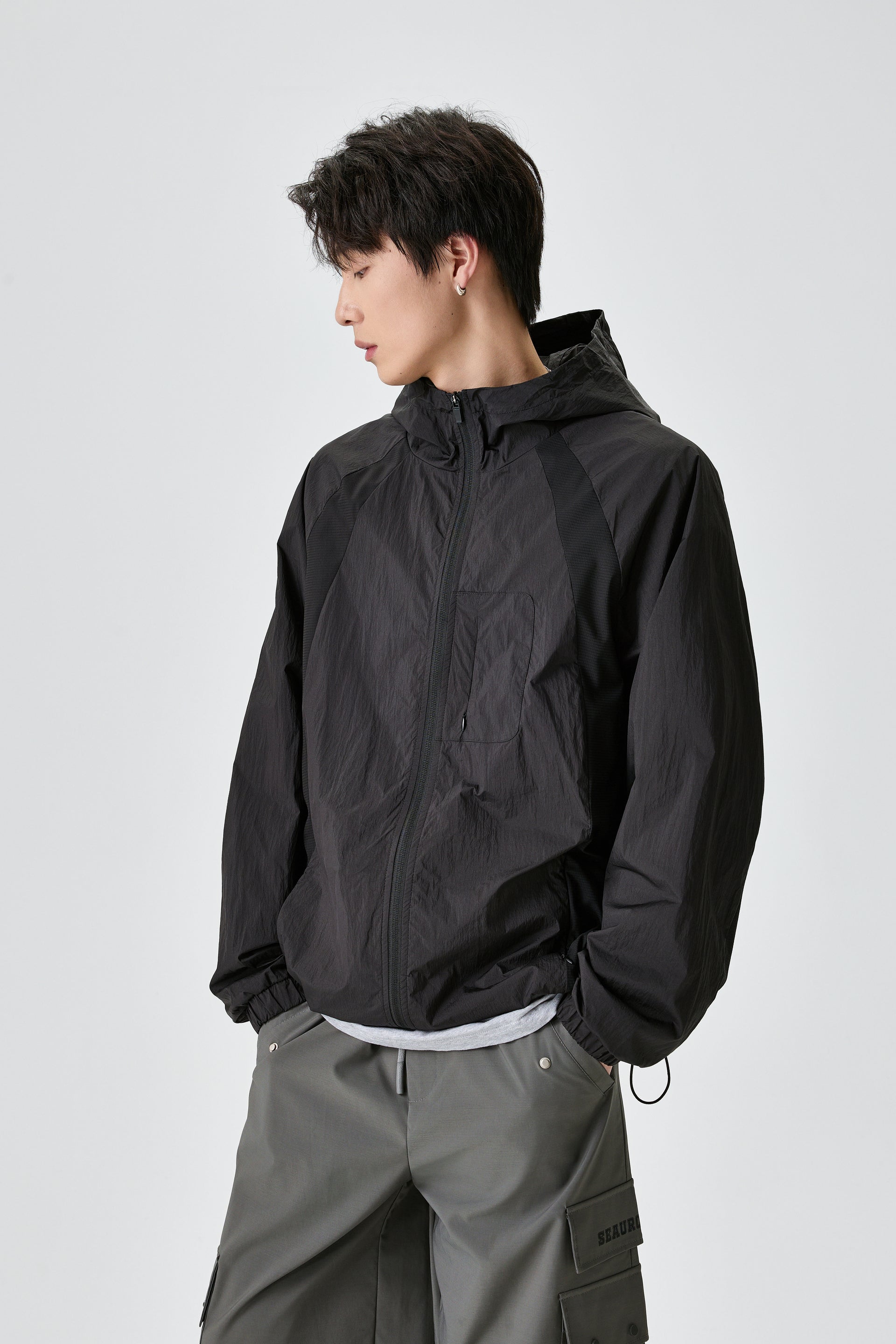 Unisex Light Hooded Black Track Jacket