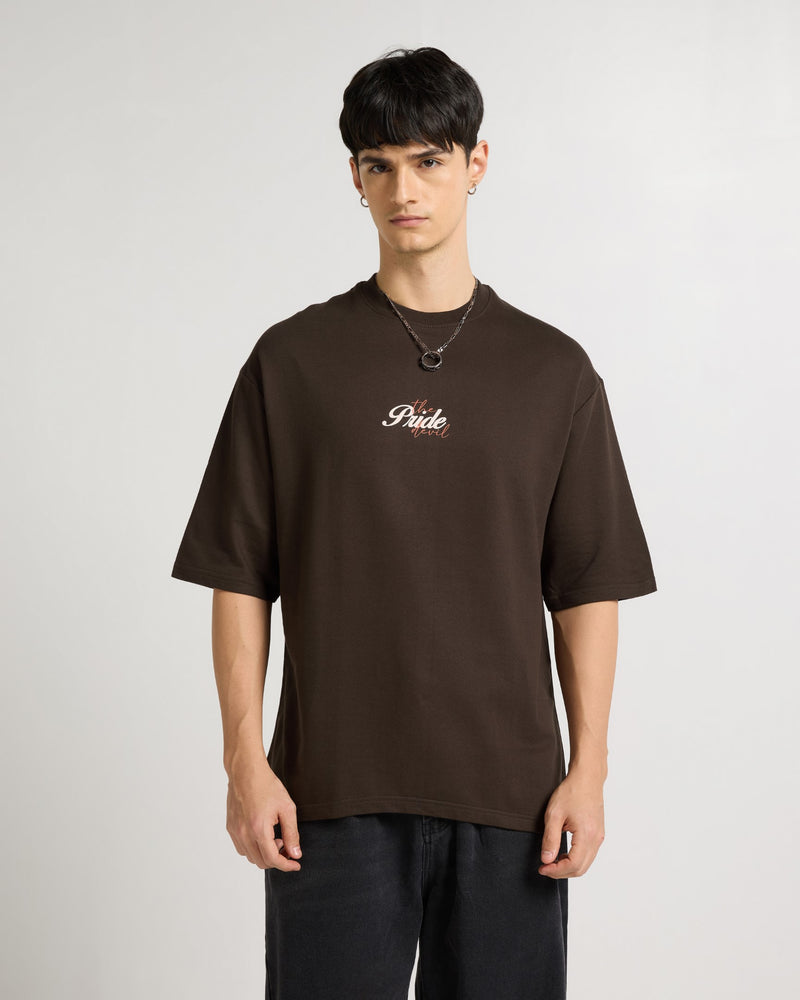Premium Chocolate Brown Pride Devil  Oversized T-shirt Back view | Weezy