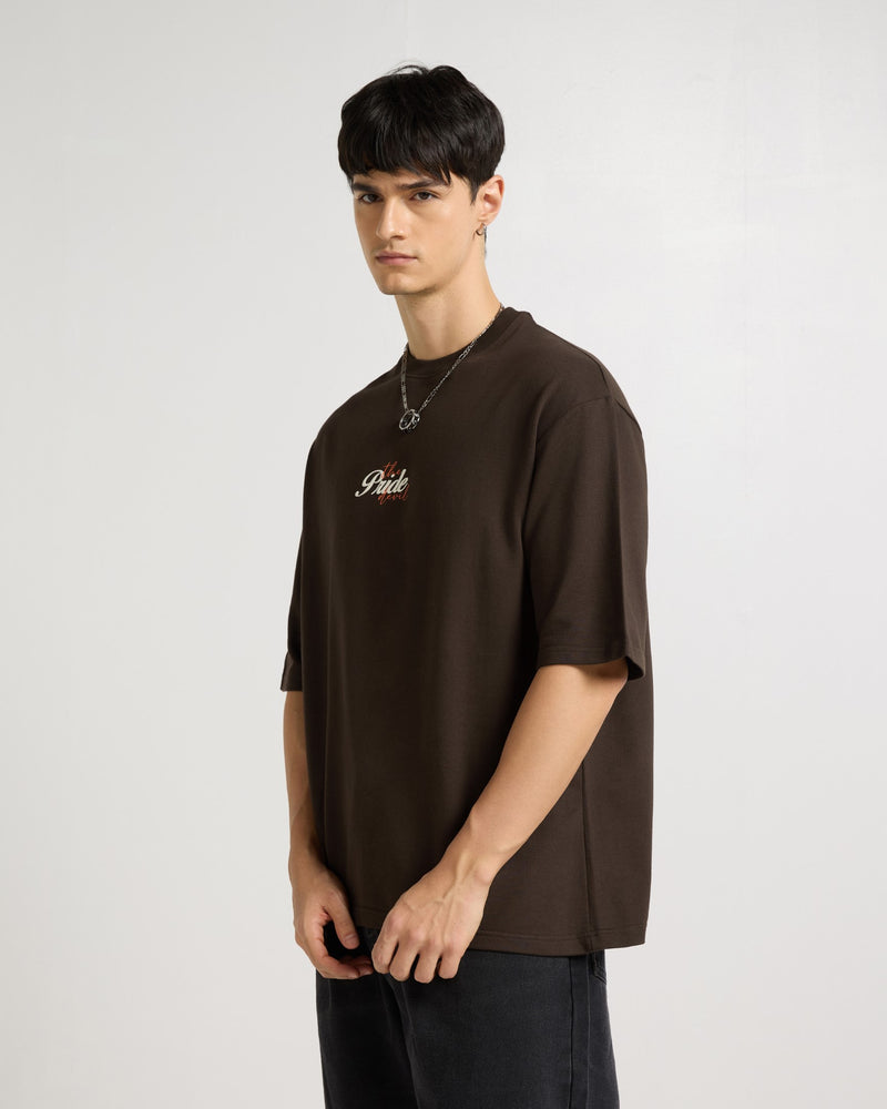 Premium Chocolate Brown Pride Devil  Oversized T-shirt Lifestyle view | Weezy
