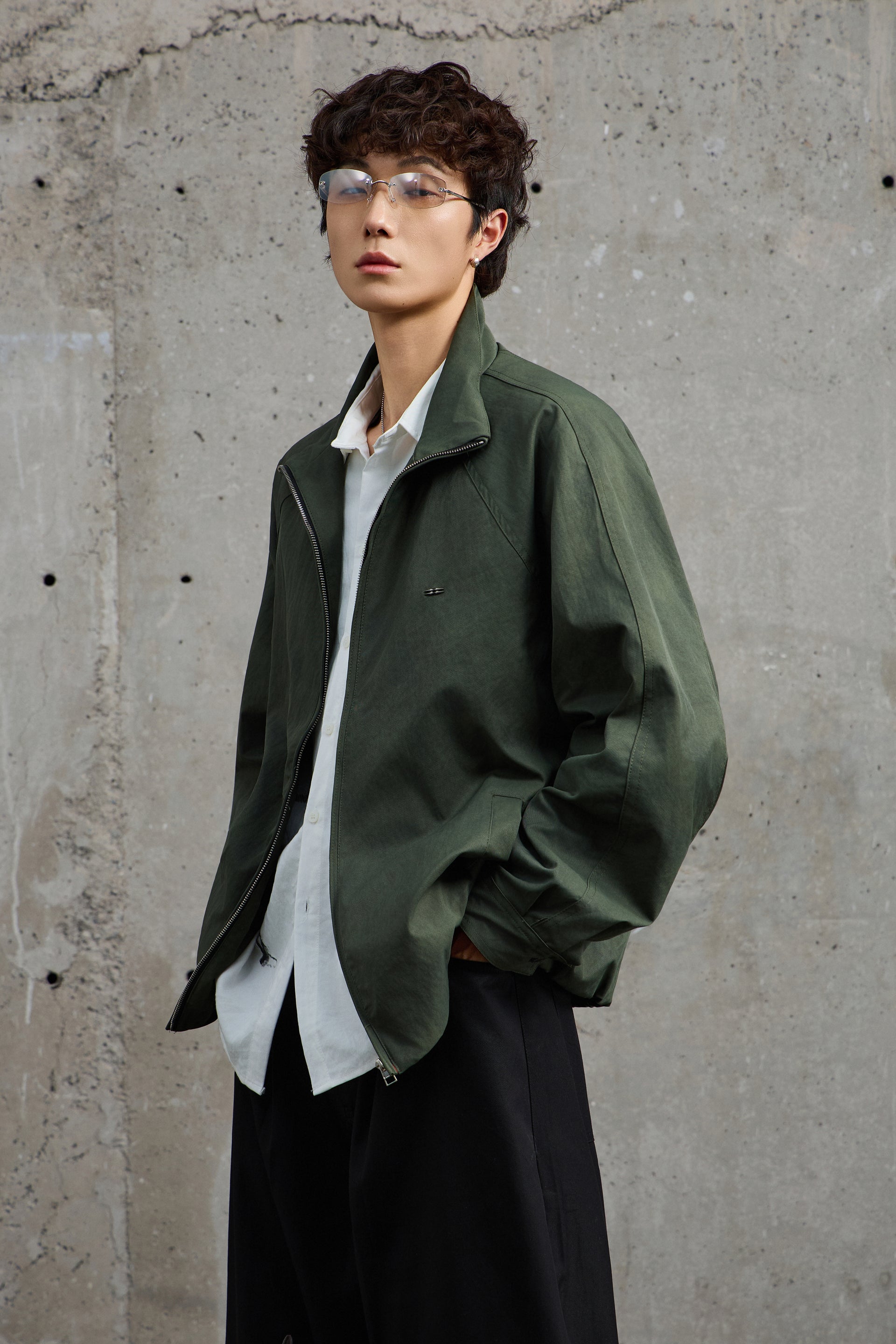 Olive Green Relaxed Fit Bomber Jacket