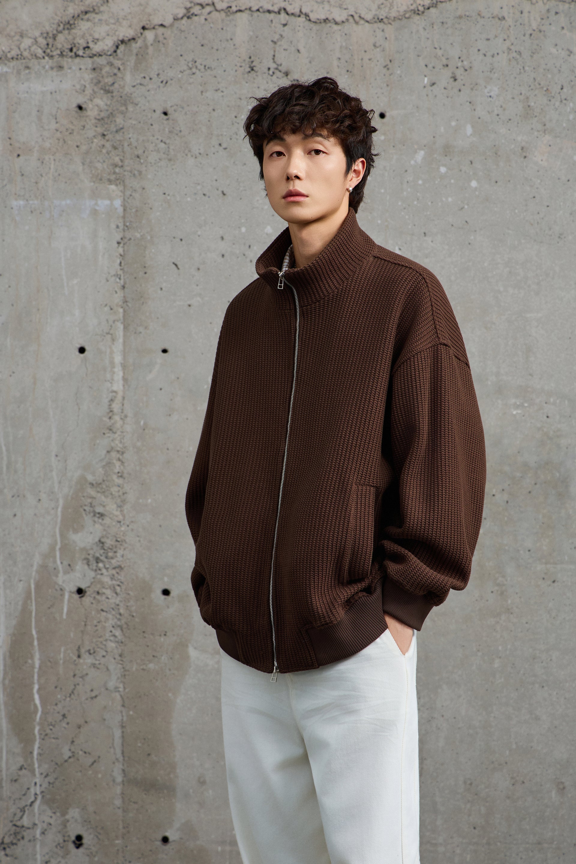 Chocolate Brown Zip Up Bomber Jacket