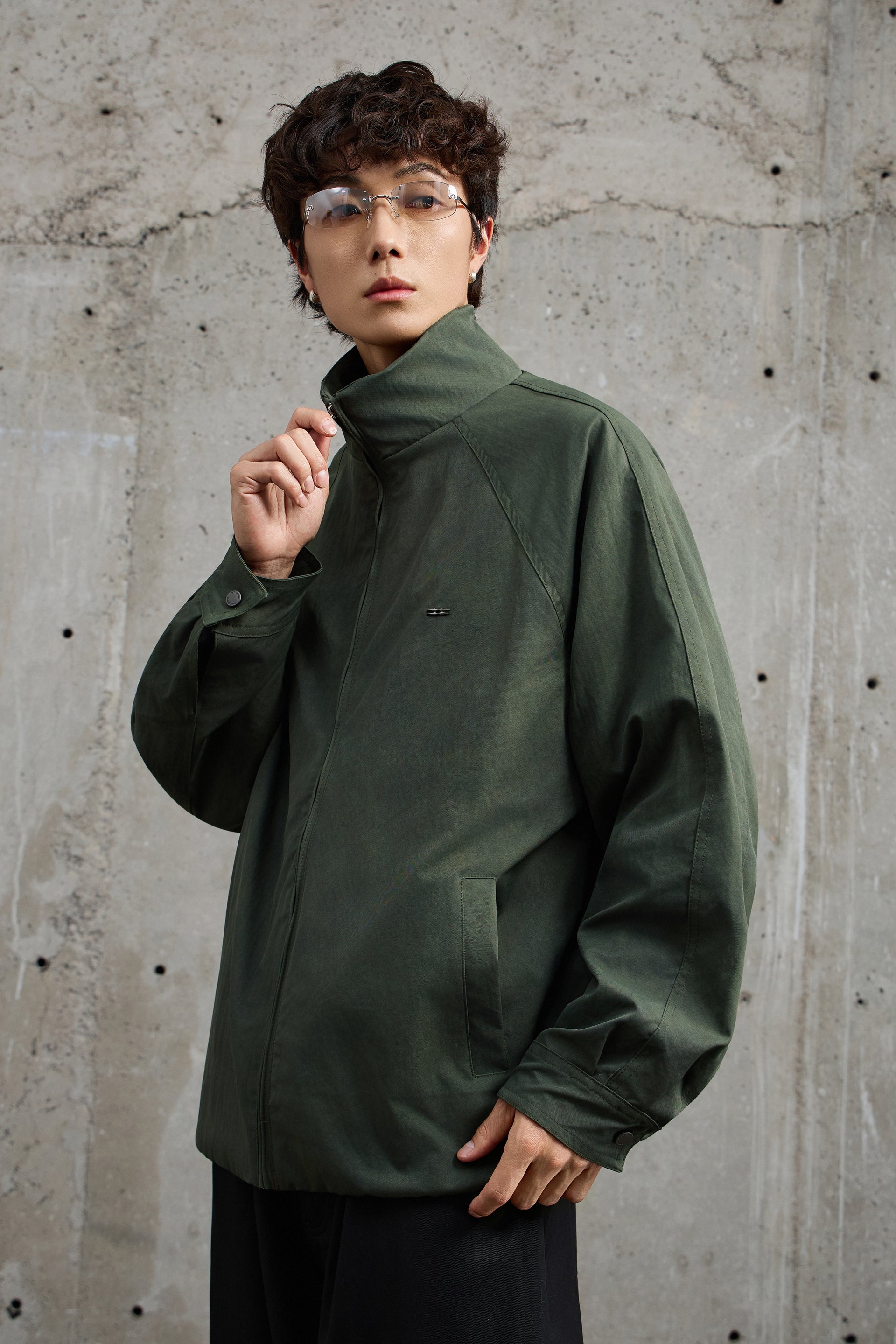 Olive Green Relaxed Fit Bomber Jacket