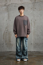 Grey Crewneck Sweatshirt With Pocket Detail Detail view | Weezy