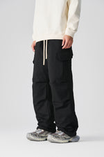 Jet Black Wide Leg Cargo Pants Model view | Weezy