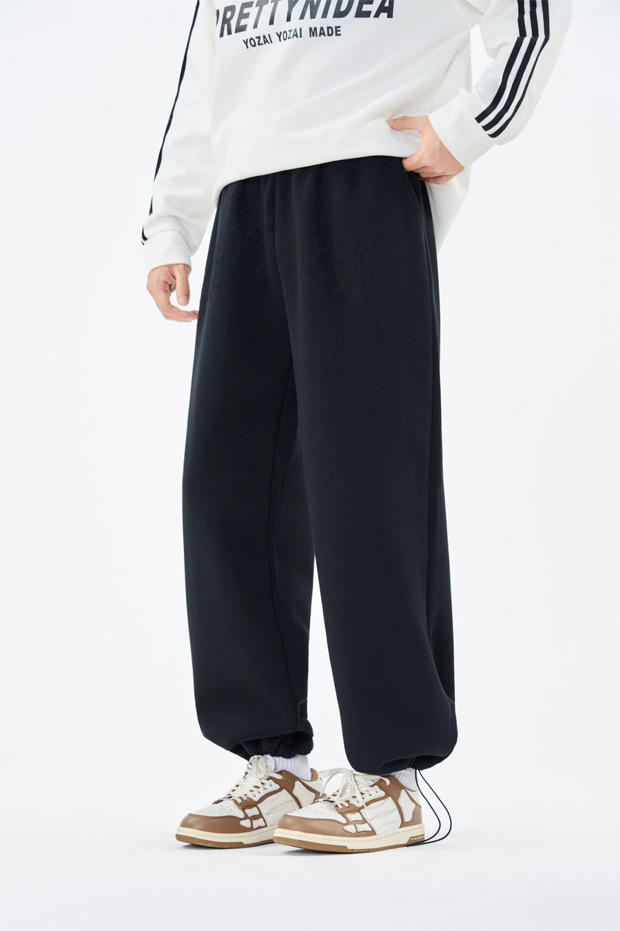 Embroidered Black Sweatpants Detail view | Weezy