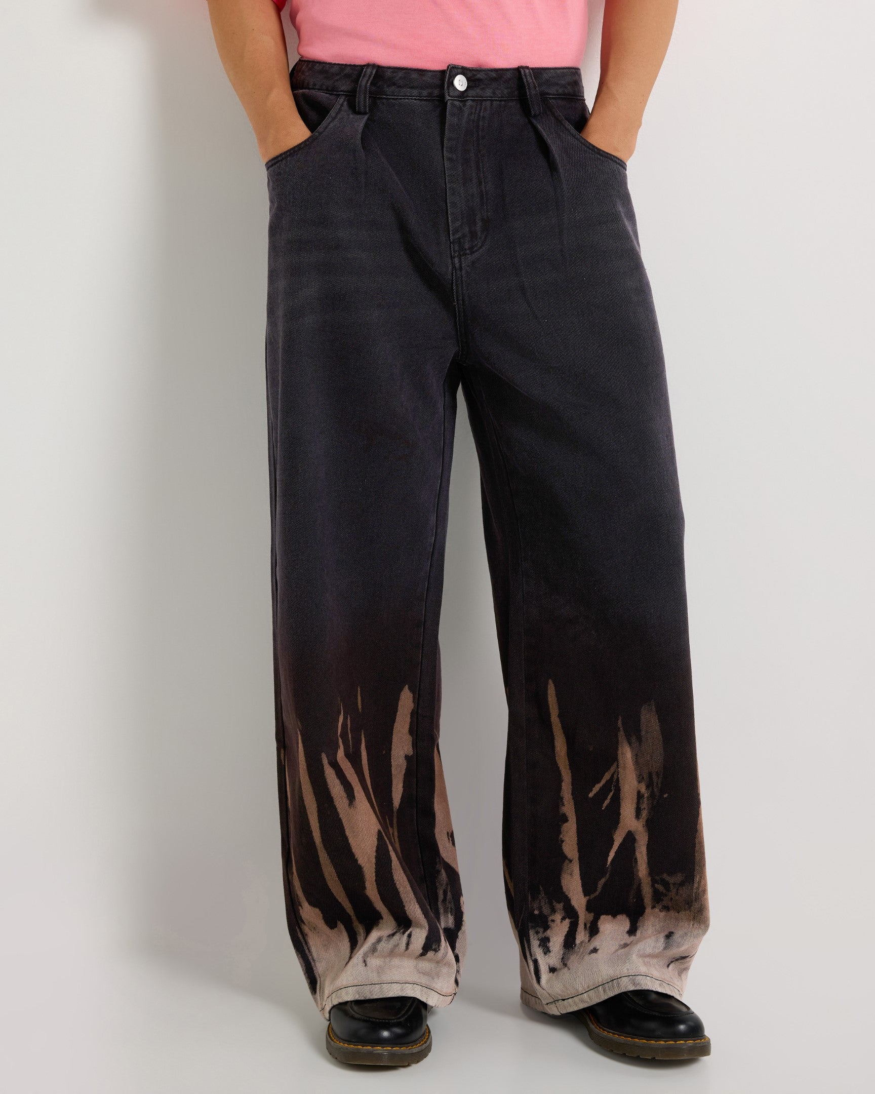 Bleach Effect Premium Wide Leg Jeans