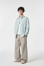 Sky Grid Button-Up Overshirt Lifestyle view | Weezy