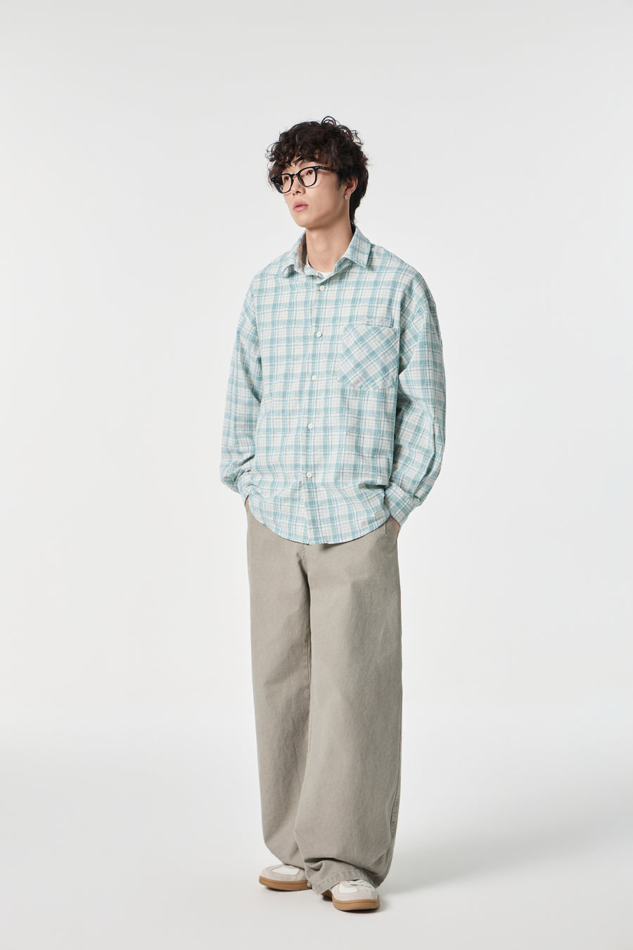 Sky Grid Button-Up Overshirt View 9 | Weezy