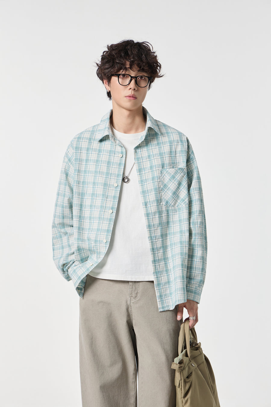 Sky Grid Button-Up Overshirt View 10 | Weezy