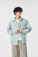 Sky Grid Button-Up Overshirt Back view | Weezy