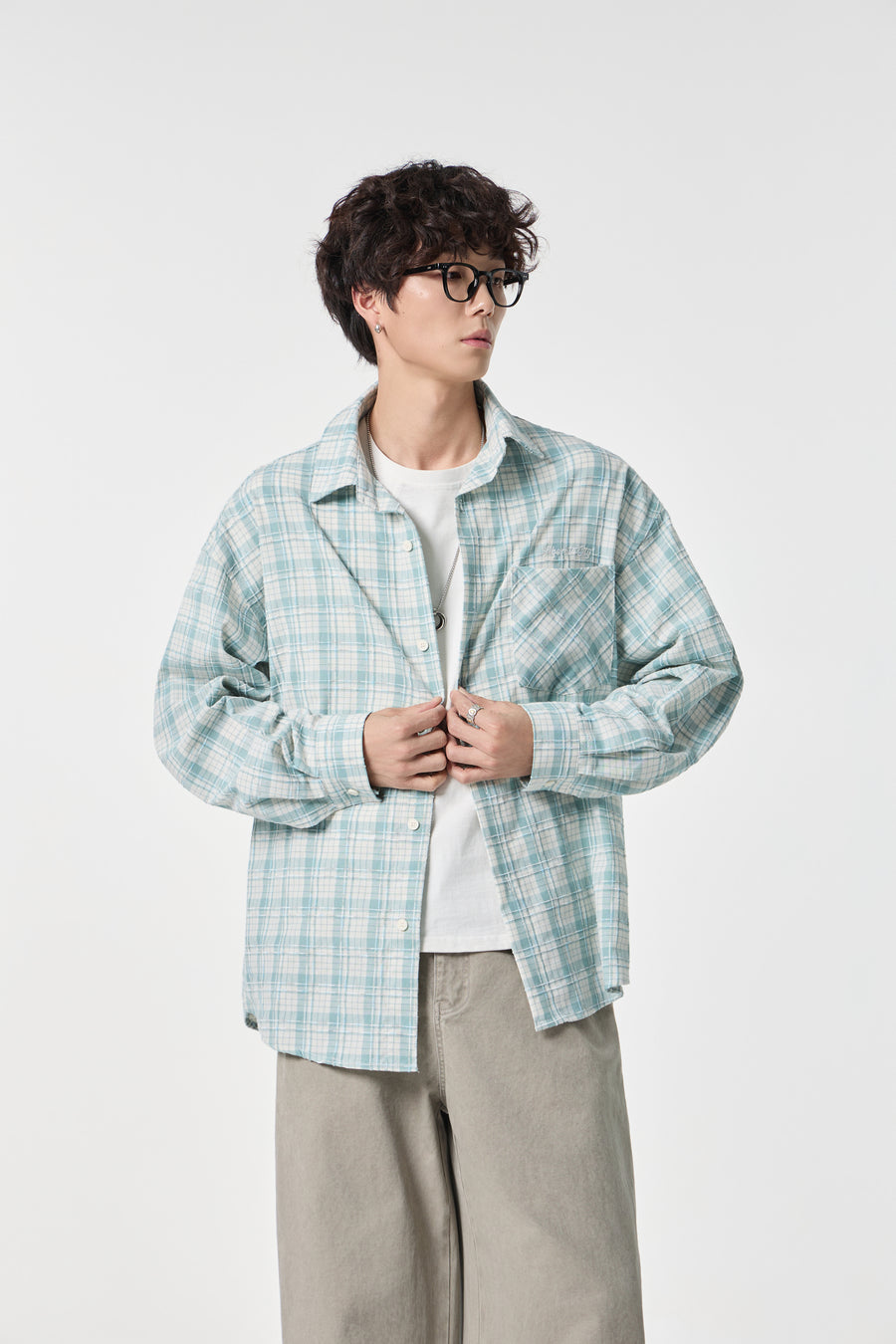 Sky Grid Button-Up Overshirt Back view | Weezy