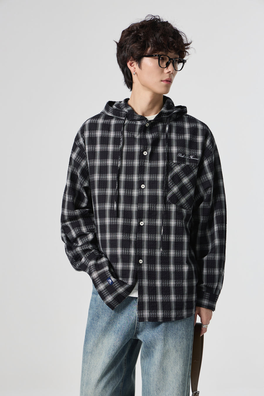Obsidian Narrative Hooded Shirt Model view | Weezy