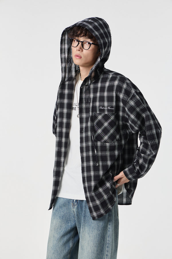 Obsidian Narrative Hooded Shirt Front view | Weezy