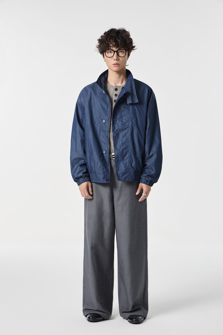 Navy Monolith Overshirt Side view | Weezy