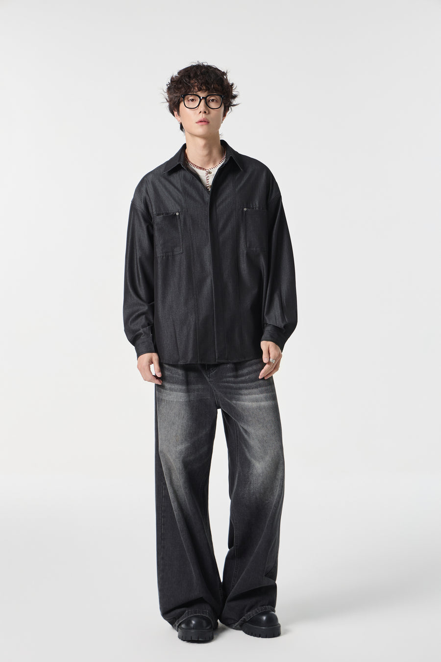 Noir-Wash Paneled Shirt Lifestyle view | Weezy