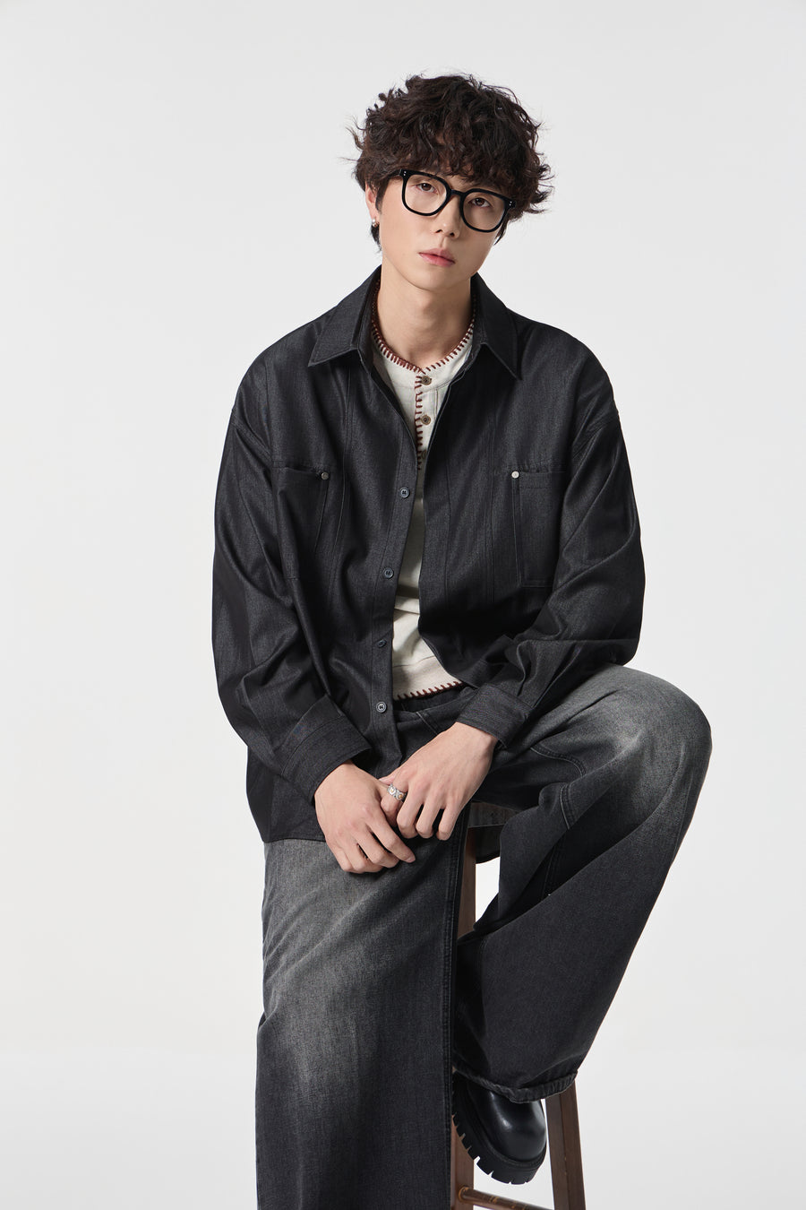 Noir-Wash Paneled Shirt Flat lay | Weezy