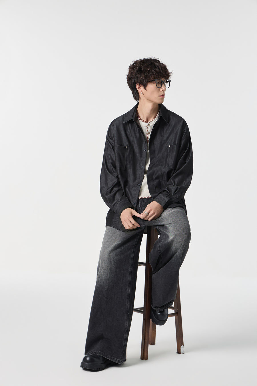 Noir-Wash Paneled Shirt Close-up | Weezy