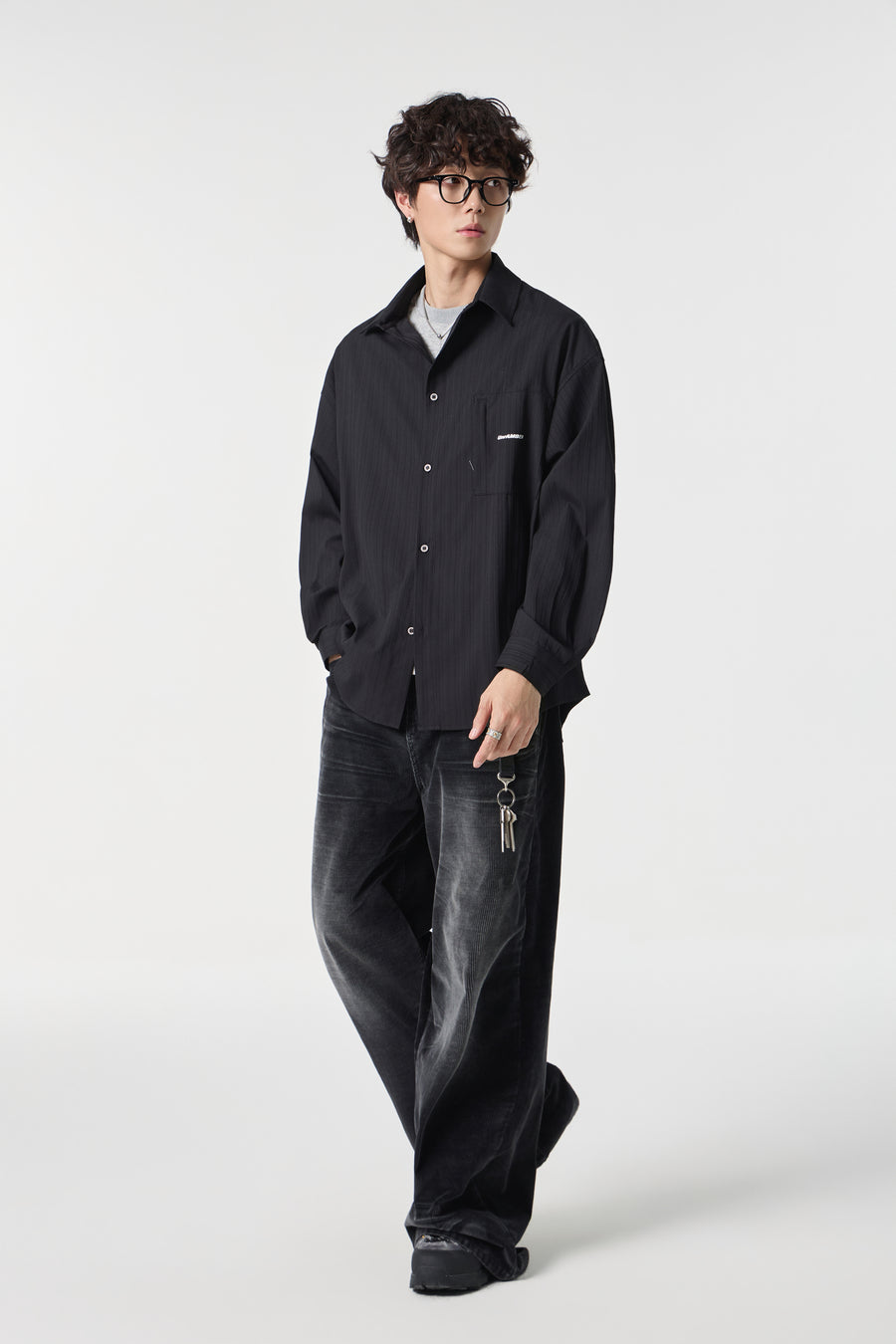Noir Pinstripe Overshirt Detail view | Weezy