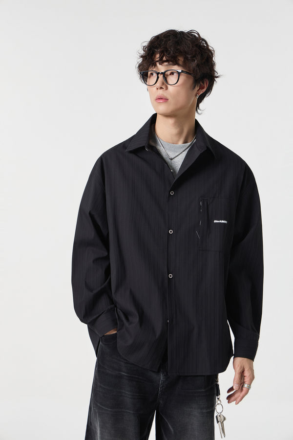 Noir Pinstripe Overshirt Front view | Weezy