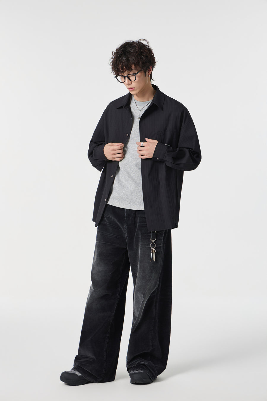 Noir Pinstripe Overshirt Flat lay | Weezy
