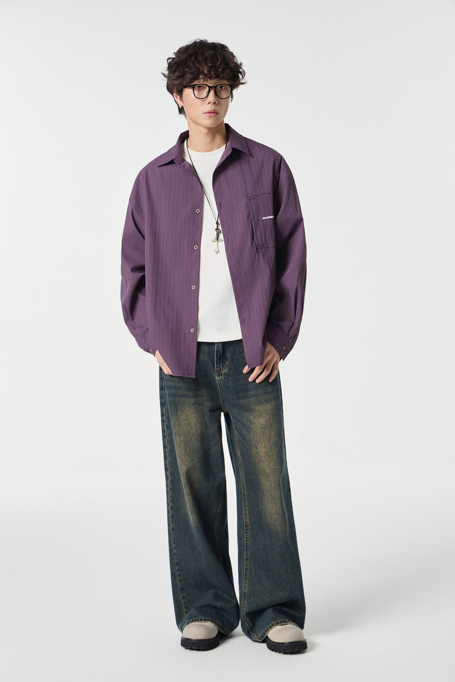 Plump Pinstripe Overshirt Side view | Weezy