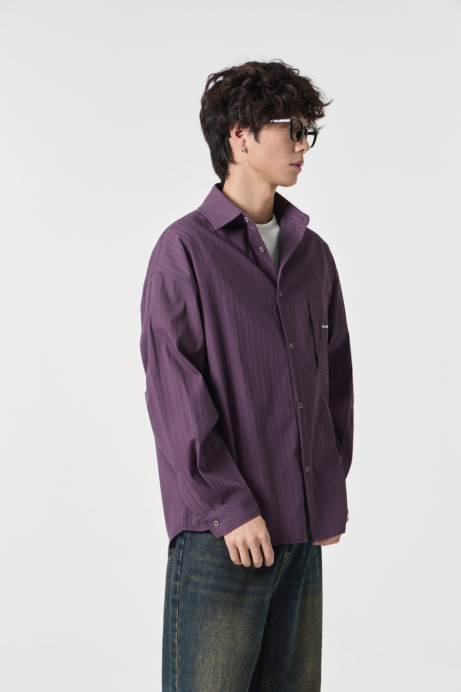 Plump Pinstripe Overshirt Model view | Weezy