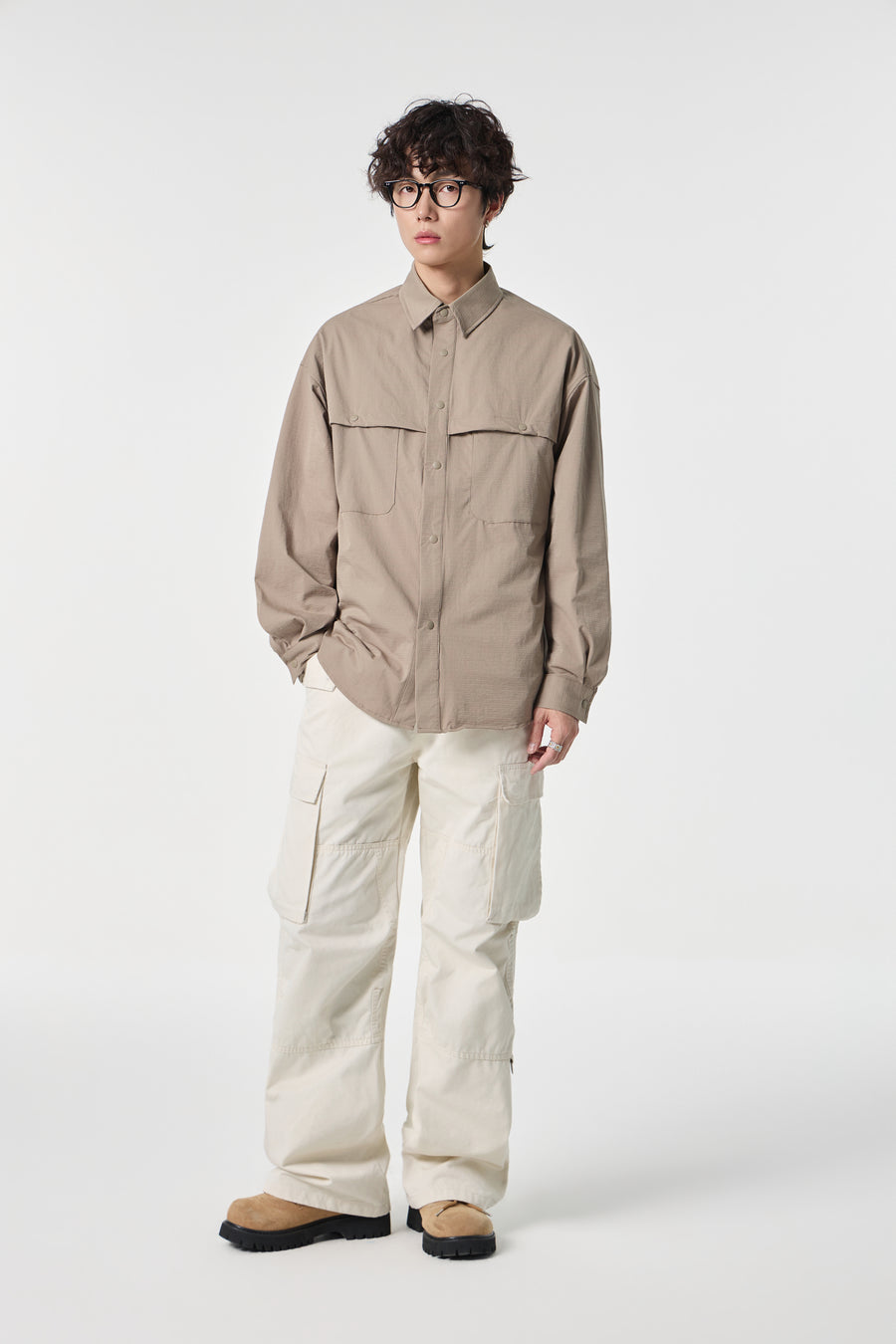 Beige Clean Field Overshirt Detail view | Weezy