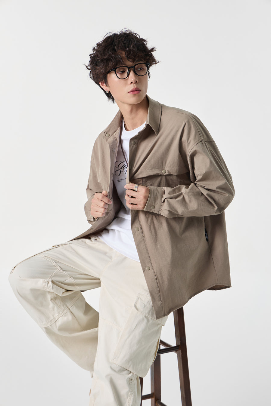 Beige Clean Field Overshirt Lifestyle view | Weezy