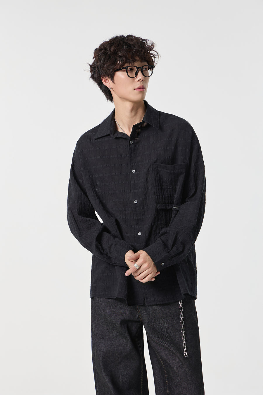 Black Textured Air Shirt Side view | Weezy