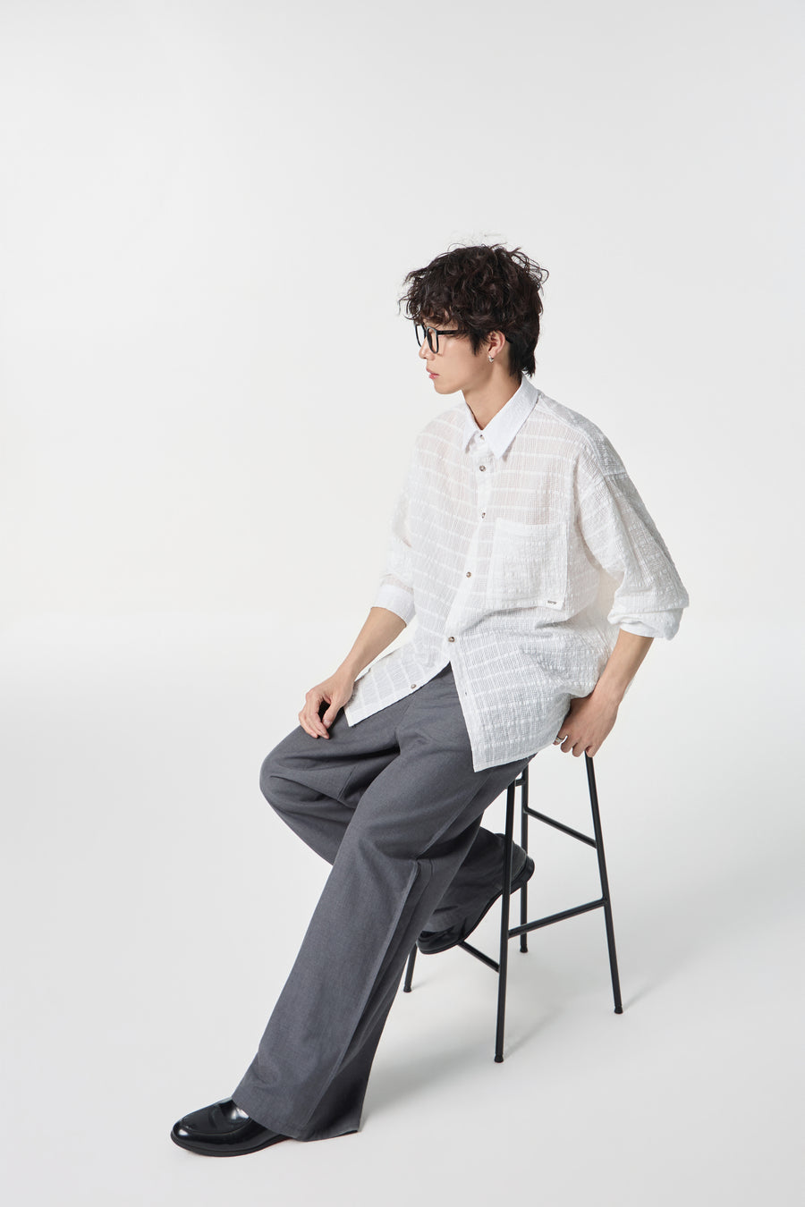 White Textured Air Shirt Model view | Weezy