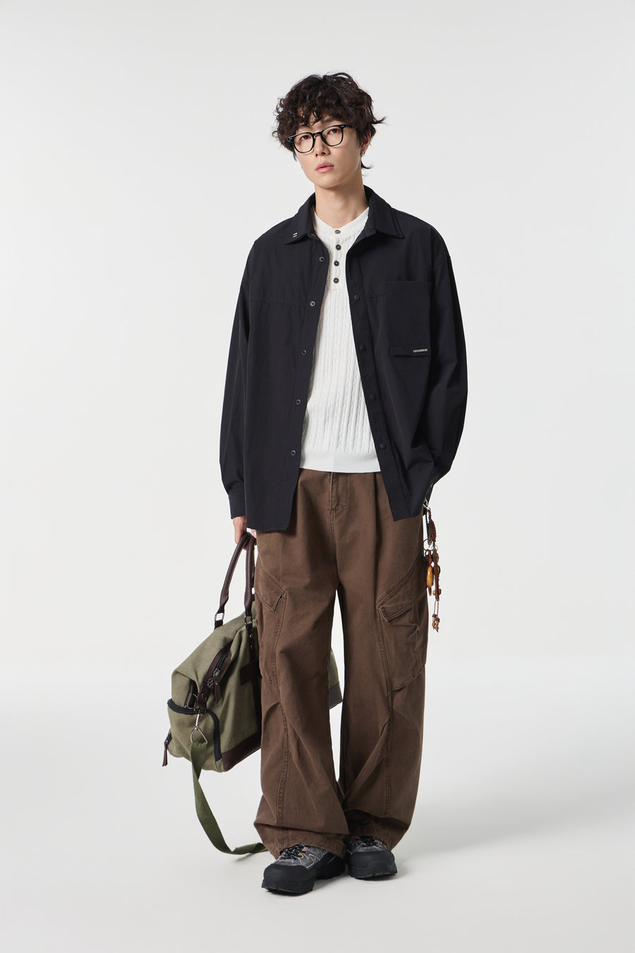 Geographic Black Tech Utility Overshirt Model view | Weezy
