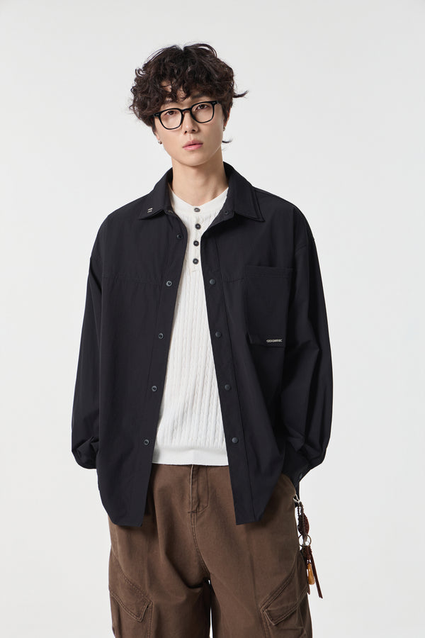Geographic Black Tech Utility Overshirt Front view | Weezy