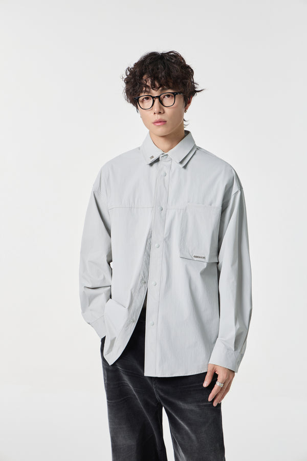 Geographic Grey Tech Utility Overshirt Front view | Weezy