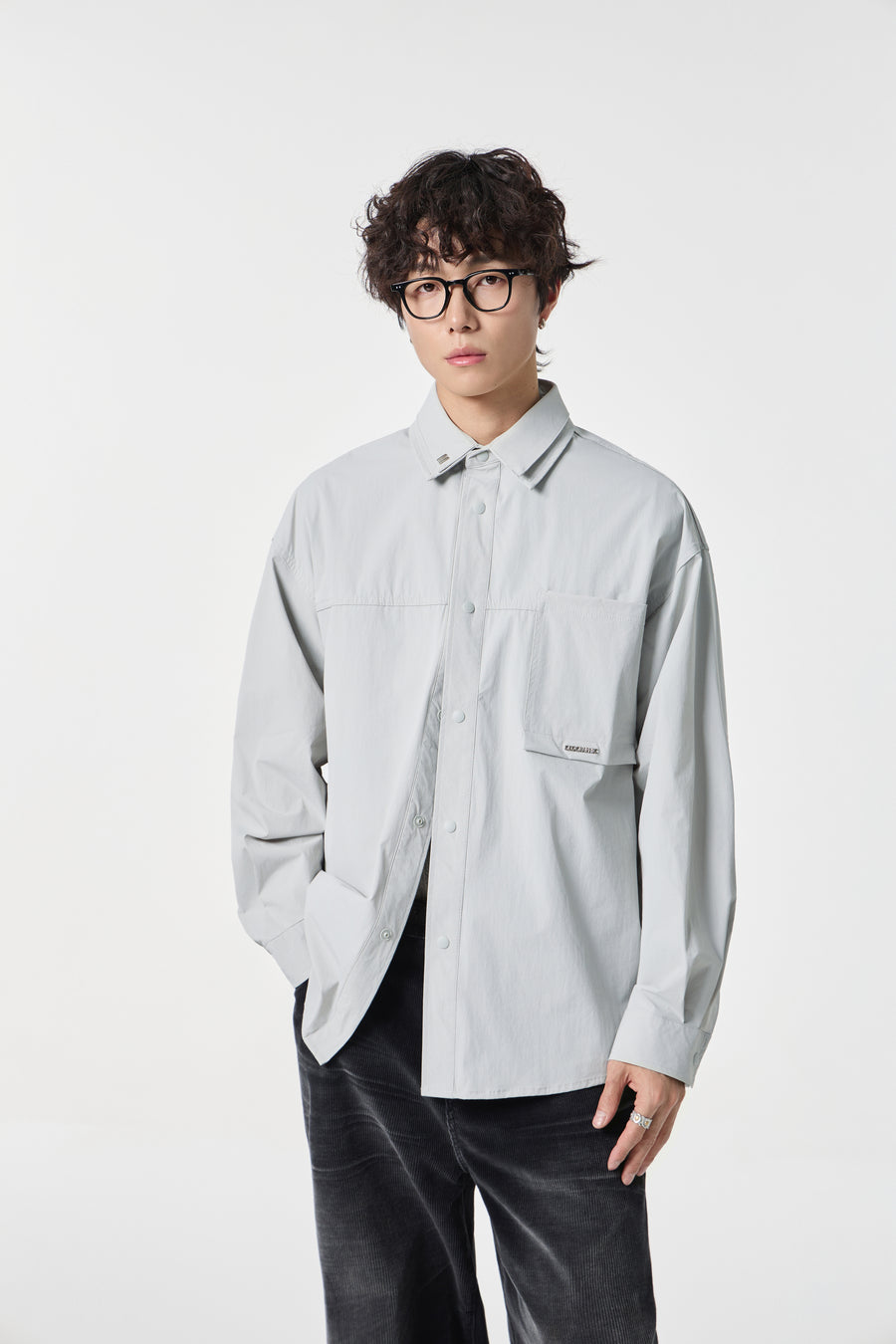 Geographic Grey Tech Utility Overshirt Front view | Weezy
