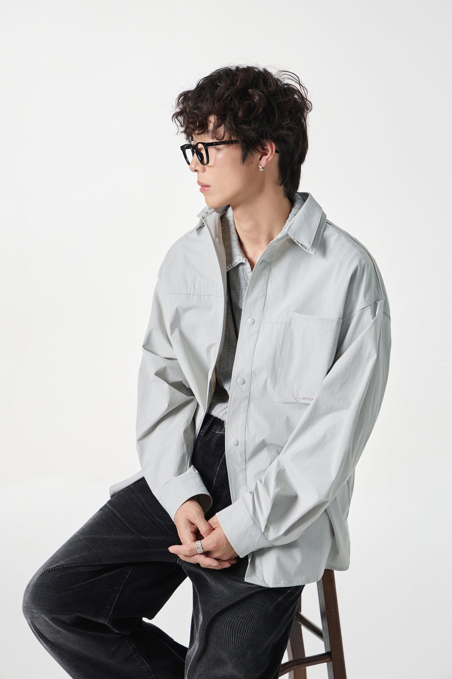 Geographic Grey Tech Utility Overshirt Detail view | Weezy