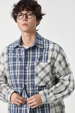 Indigo Chequered Pocketed Overshirt Flat lay | Weezy
