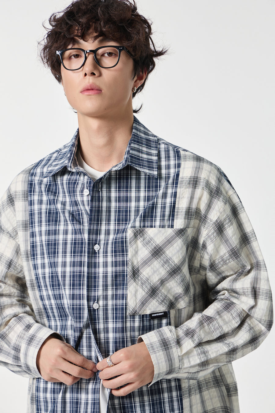 Indigo Chequered Pocketed Overshirt Flat lay | Weezy