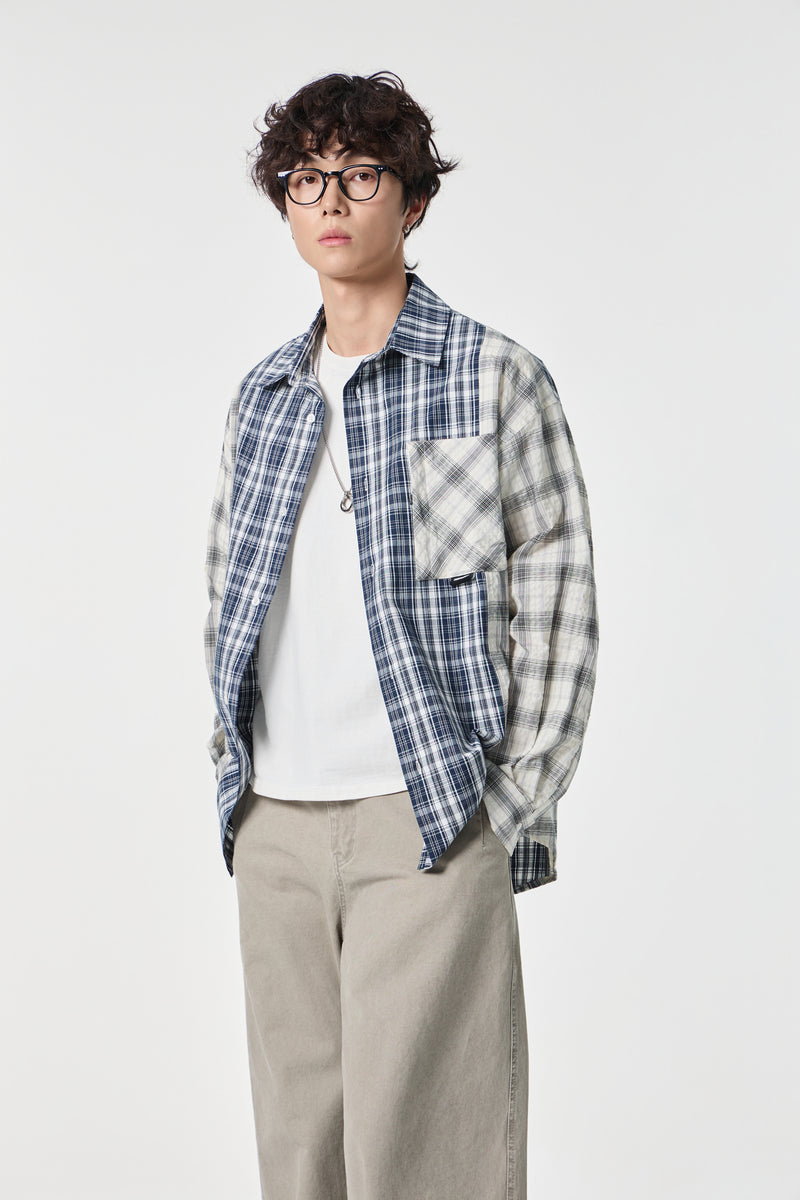 Indigo Chequered Pocketed Overshirt Back view | Weezy