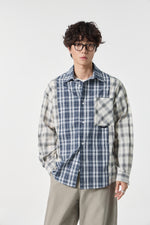 Indigo Chequered Pocketed Overshirt Front view | Weezy