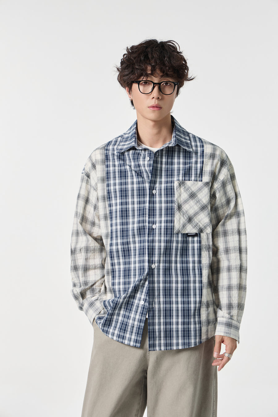 Indigo Chequered Pocketed Overshirt Front view | Weezy
