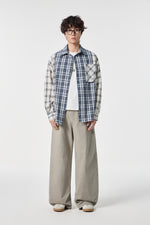 Indigo Chequered Pocketed Overshirt Model view | Weezy