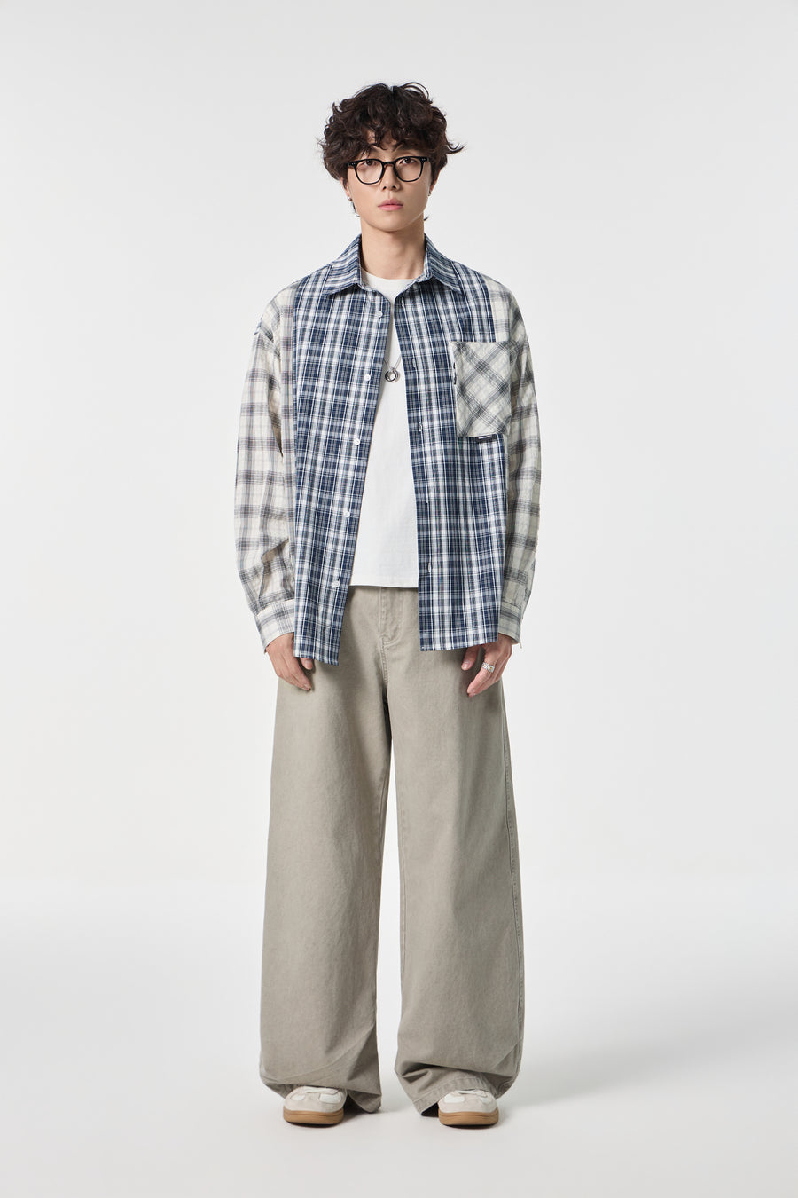 Indigo Chequered Pocketed Overshirt Model view | Weezy