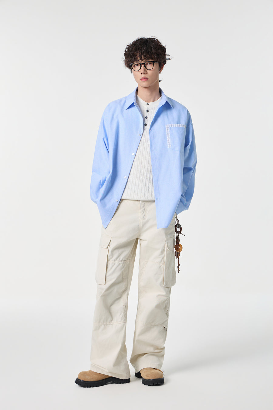 Soft Blue Contrast Pocket Oxford Shirt Flat lay | Weezy