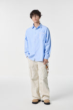 Soft Blue Contrast Pocket Oxford Shirt Lifestyle view | Weezy