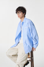 Soft Blue Contrast Pocket Oxford Shirt Model view | Weezy