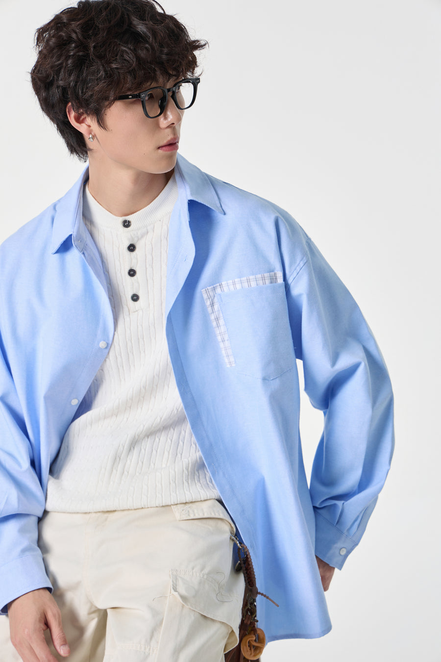 Soft Blue Contrast Pocket Oxford Shirt Back view | Weezy